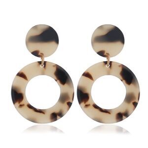 Blonde Leopard Tortoiseshell Acetate Circle Drop Earrings NWT